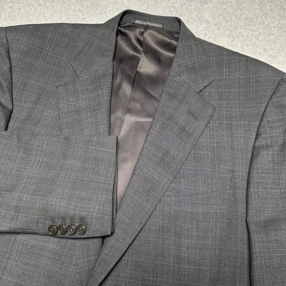 Ermenegildo Zegna Mens Grey/Blue Glen Plaid Wool Blazer Suit Jacket Size 54L 44R